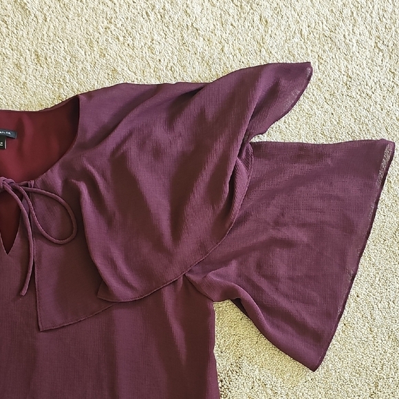 Ann Taylor Red Ruffled Tie Front Blouse - Picture 2 of 8